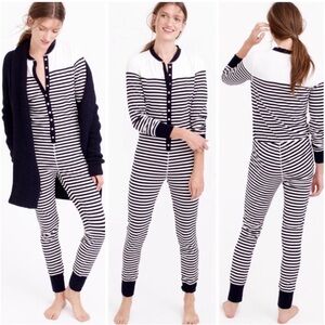 J Crew Striped union suit in dreamy cotton Navy Blue White cotton Sz S NEW